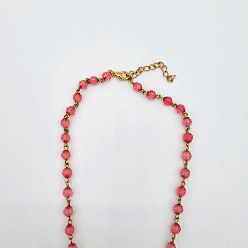 Half Moon and Pink Bead Accent Gold toned Necklace - Picture 5 of 5